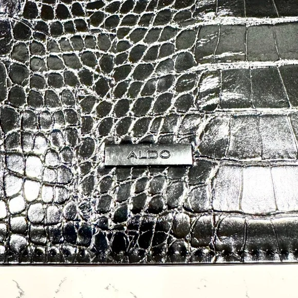 Aldo Black Crocodile Embossed Black Metal Chain Crossbody Bag and Handbag NWOT - Picture 11 of 11